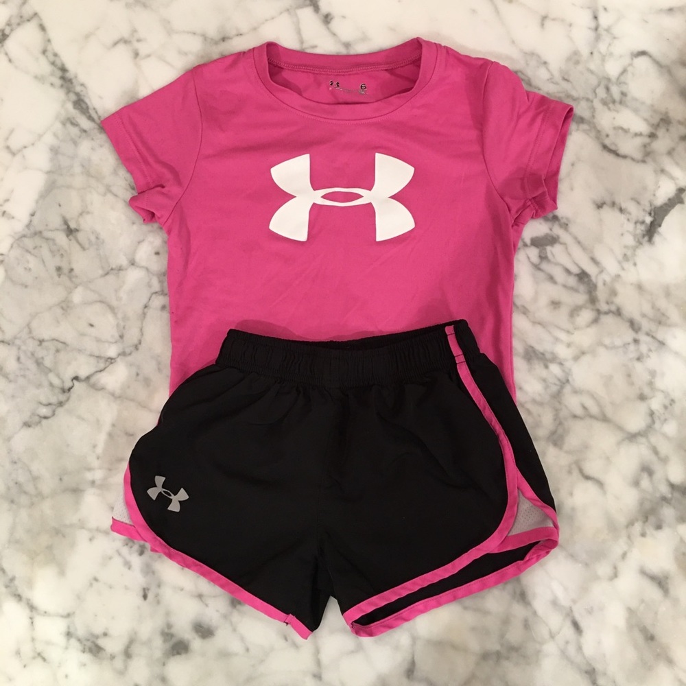 Girls pink and black Under Armour set.